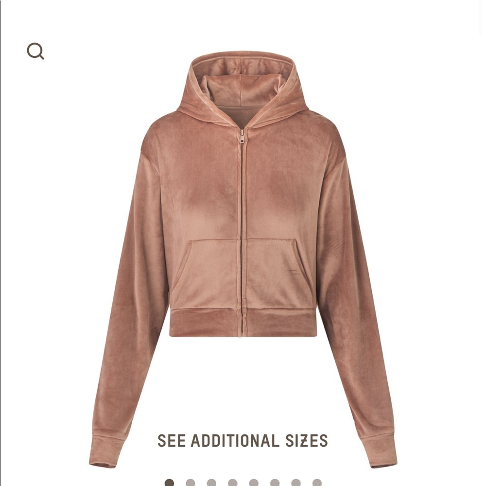SKIMS Velour Hoodie. Color on SKIMS site is SIENNA